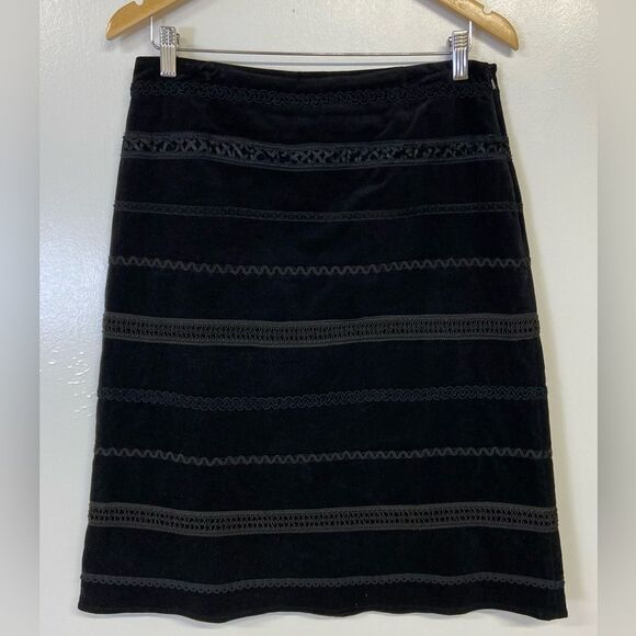 Marisa Christina Vintage Black Velvet Ribbon Trimmed Side Zip Lined Skirt Size 6 - Picture 1 of 9